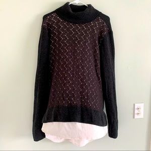 Dark Gray Lace Turtleneck w/ white blouse layer